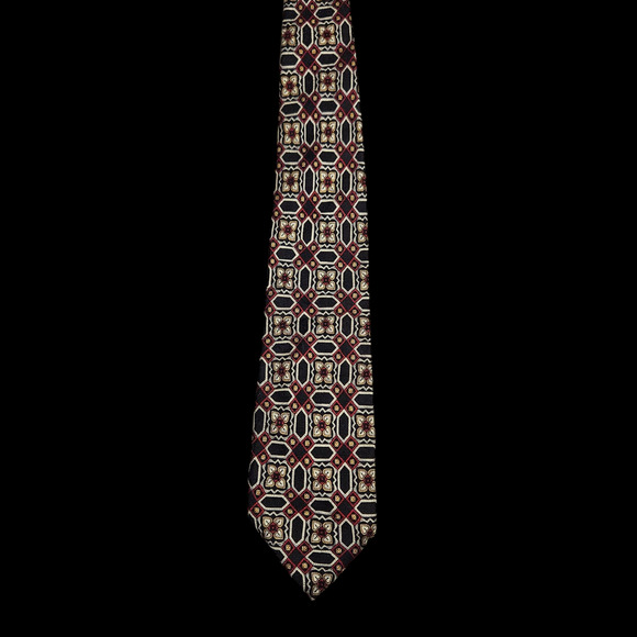 Robert Talbott Studio Redwoode Ross Silk Tie Geometric Medallion Black Red Gold - Picture 3 of 5